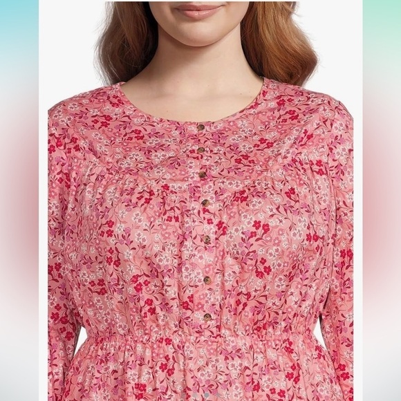 NWT Terra & Sky Cotton Smock Button Front Floral Peasant Dress Size 2X - Picture 3 of 12